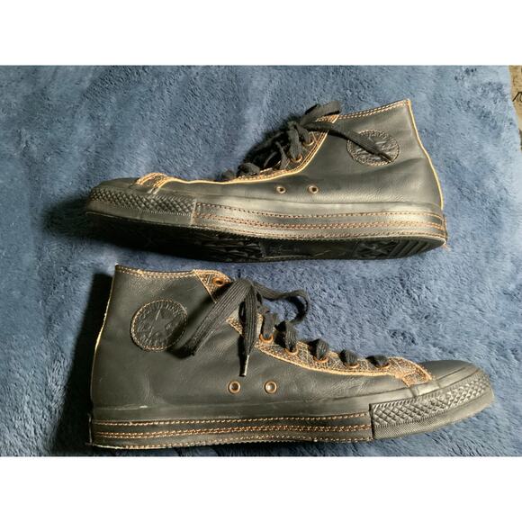 Vintage Converse Chuck Taylor Black Leather Copper Detail Size 12 - Picture 3 of 5